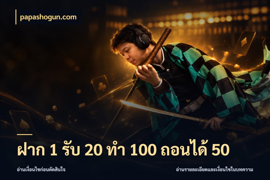 ฝาก 1 รับ 20 ทำ 100 ถอนได้ 50 จับคู่โบนัสกับสไตล์เกมที่ชอบ สไตล์ papashogun.com