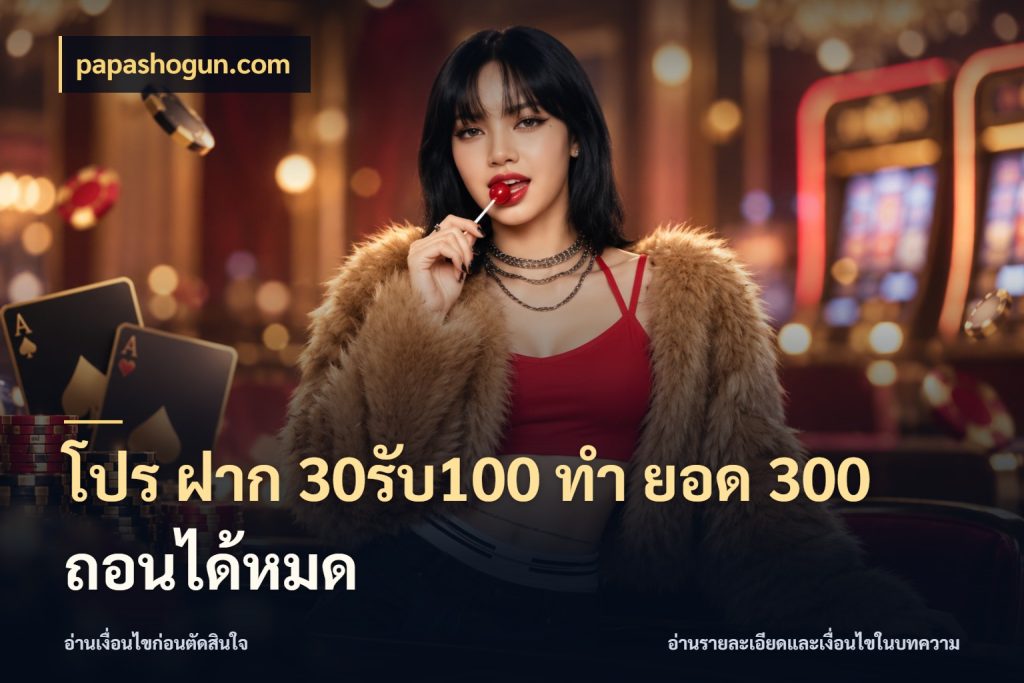 โปร ฝาก 30รับ100 ทํา ยอด 300 ถอนได้หมด papashogun.com สีสันของโปรฝากและยอดรับ